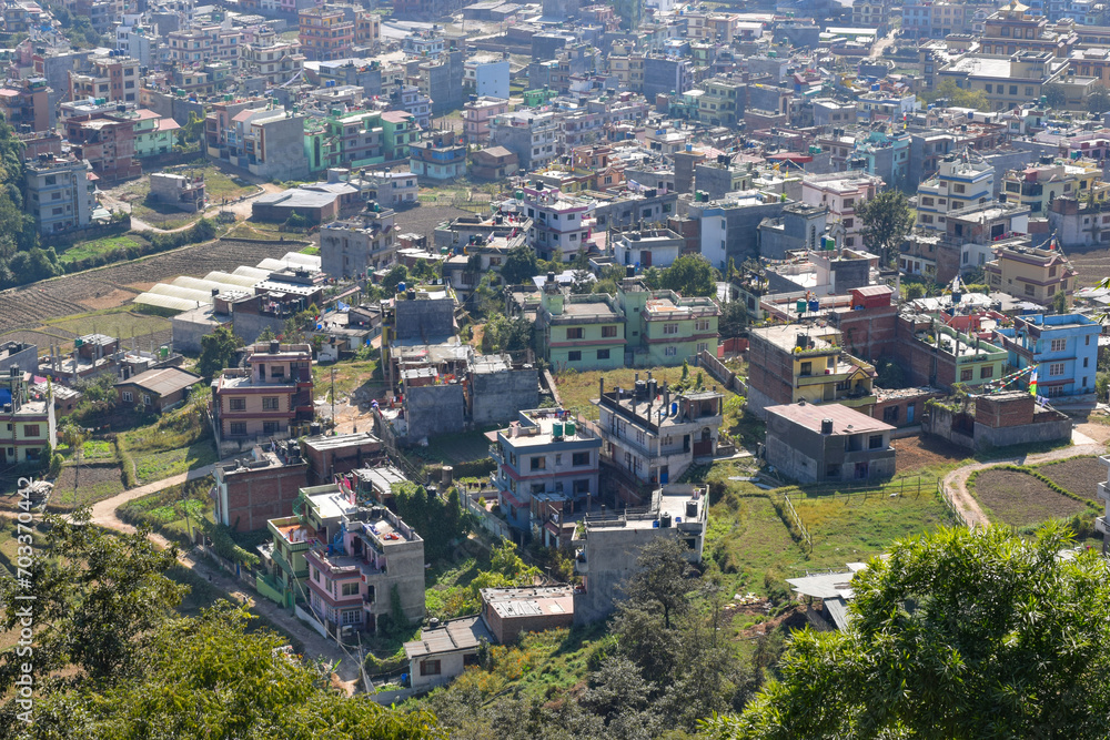 View of a Kathmandu neighborhood from a hill