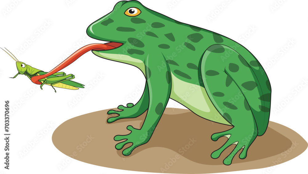 Obraz premium A frog trying to catch a grasshopper with its tongue