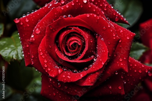   Raindrops glistening on the velvety petals of a red rose  capturing the essence of nature s tears.