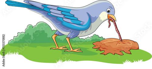 Bird swallowing insects vector illustration
