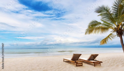 beach wave palm tree sand chair cloud sky © Debbie