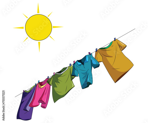 Clothes drying on a rope in the sunlight