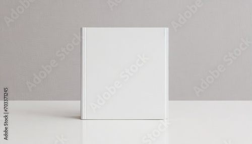 white square book mockup front view with blank hard cover standing on white table 3d rendering photo