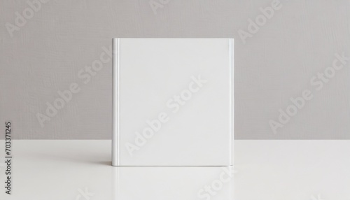 white square book mockup front view with blank hard cover standing on white table 3d rendering