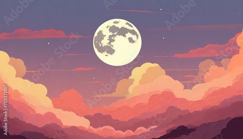 beautiful moon in red clouds vector illustration