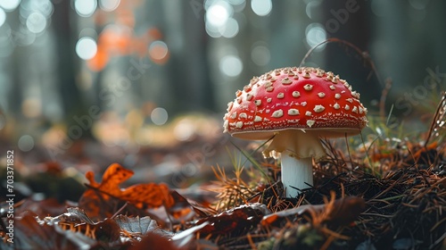 AI illustration of a close-up of a mushroom growing in the forest.c
