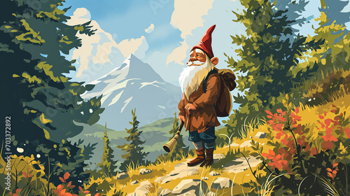 Explore the charm of an adorable gnome character with red hat and white beard brought to life through a delightful vector illustration design. Ai generated