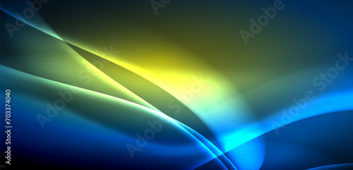 Dynamic waves in ethereal glow of neon lights. Concept merges fluidity of motion with vibrant allure of neon, crafting entrancing backdrop that embodies both vitality and futuristic sophistication