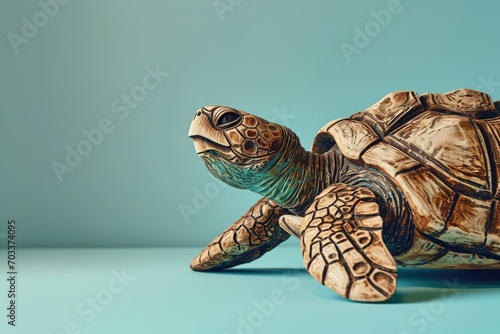 Turtle carved in wood. AI generative art