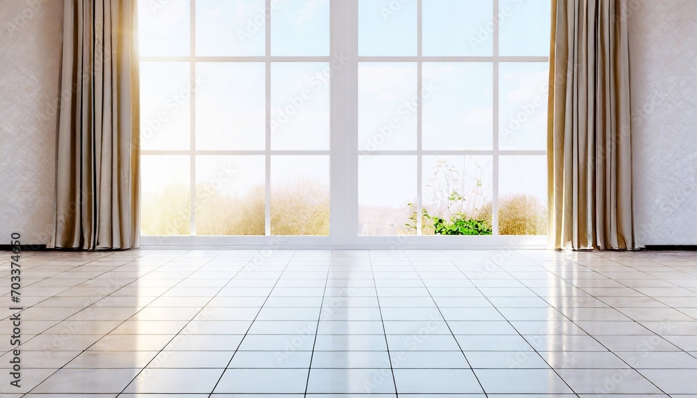 white glossy ceramic tile floor in front of window 3d rendering white glossy ceramic tile floor in front of window 3d rendering