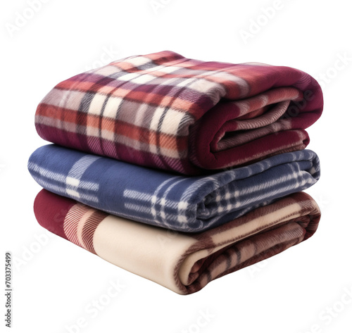 checkered plaid blanket folded and warm isolated on transparent background. PNG file, cut out