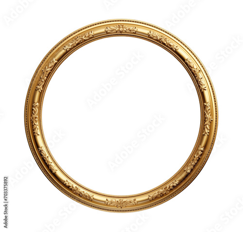 Gold round antique photo frame isolated on transparent background. PNG file, cut out