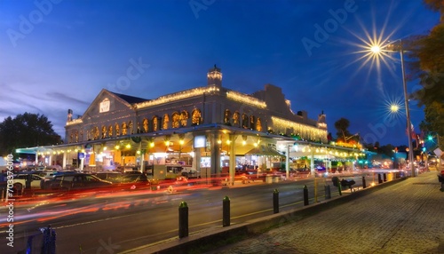 public market center at twilight it is an old continually operated public farmers markets in the united states long exposure technic for car light trails © Debbie