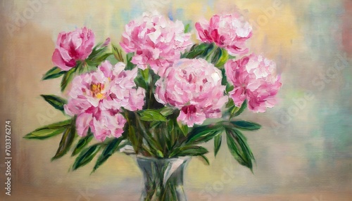 oil painting with bouquet of pink peonies ai