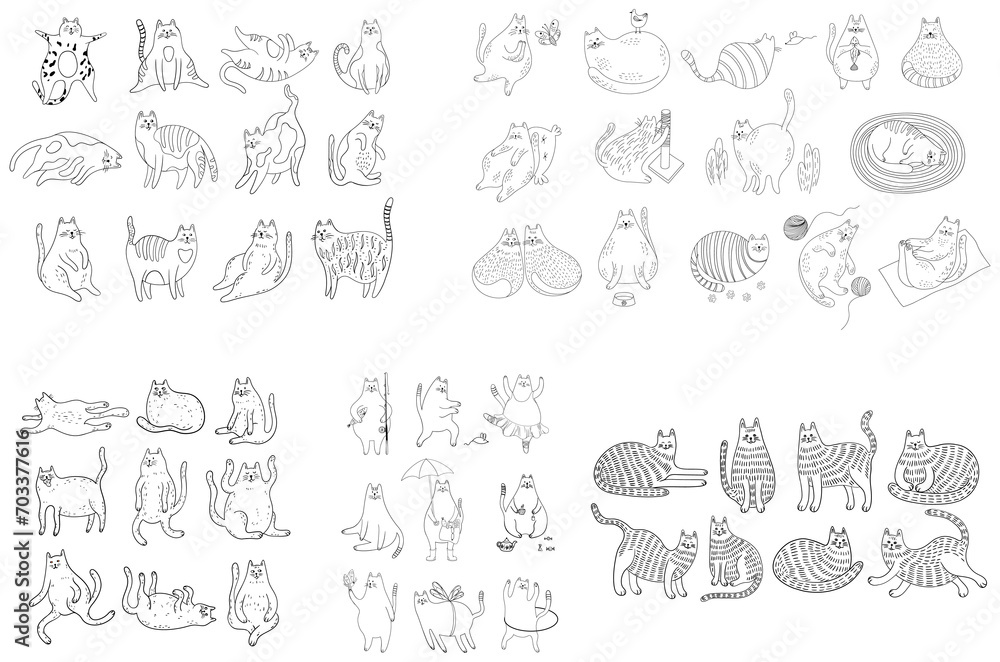 Set of hand drawn cats. Doodle  illustration isolated on white background collection.