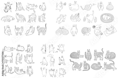 Set of hand drawn cats. Doodle illustration isolated on white background collection.