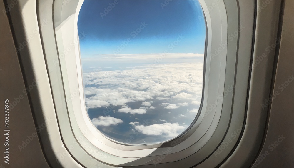 airplane interior or jet window with clouds and sky airplane interior or jet window with clouds and sky