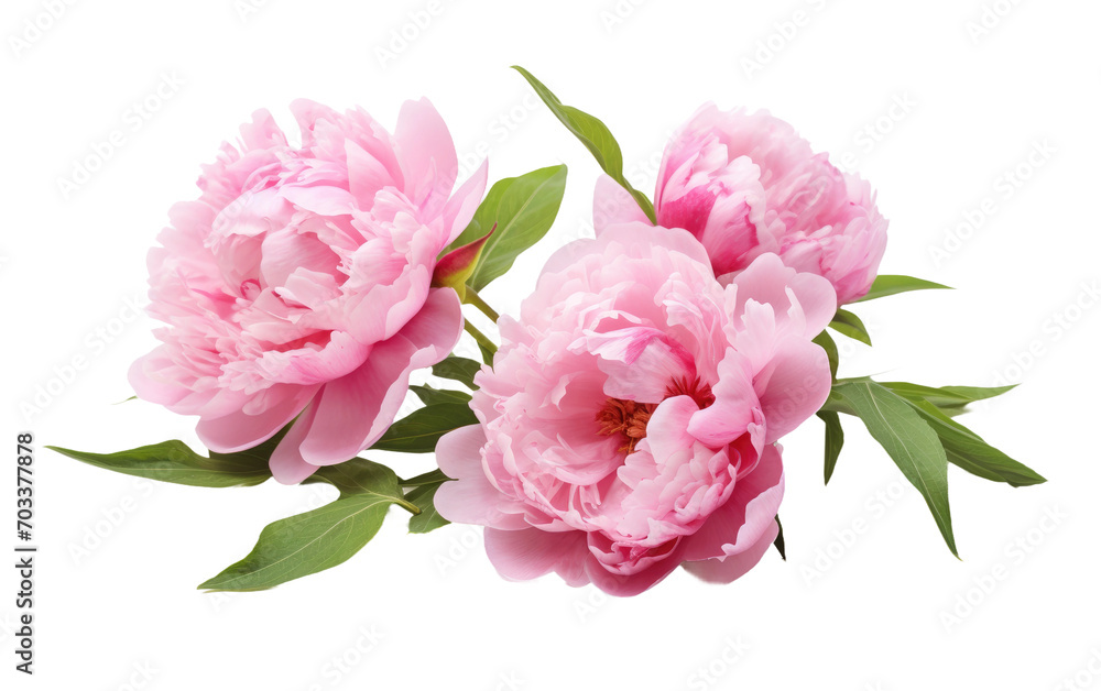 A Genuine Snapshot Showcasing the Grace of Pink Peonies on White Canvas Isolated on Transparent Background.