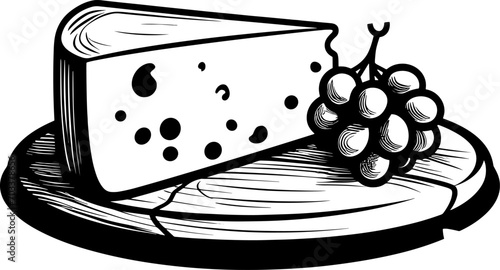Cheese Board, charcuterie, line drawing, sketch, serving platter. AI generated illustration