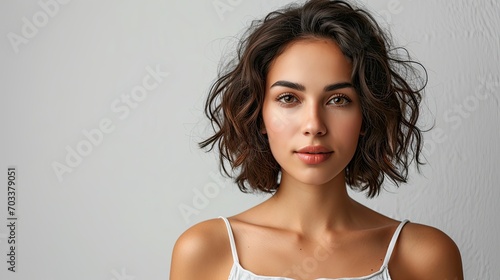 Young Brunette Woman Short Hair Holding, Background HD For Designer