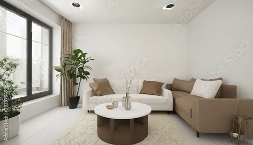 minimalist living room with harmonious earth tones and sleek furniture