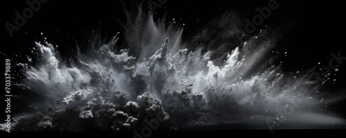 Explosion of white colored powder on black background