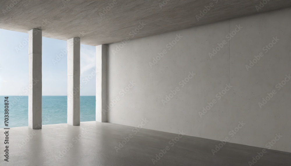 abstract empty modern concrete room with wall openings rough floor and ocean view industrial interior background template abstract empty modern concrete room with wall openings rough floor and ocean view industrial interior background template