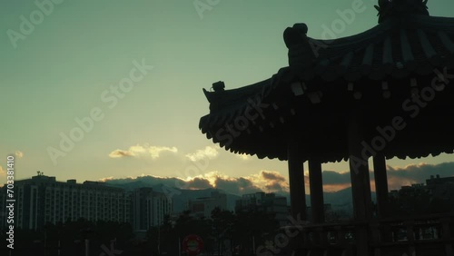 Korean pagoda / temple silhouette photo