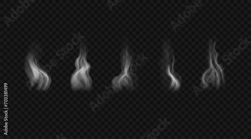 Incense smoke. Set of vector design elements. White steam or fog from hot food, liquid, cigarettes