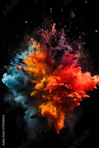 Explosion of titanium colored powder on black background 