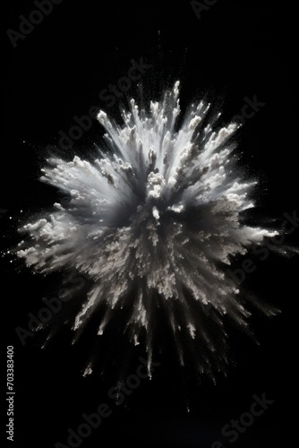 Explosion of silver colored powder on black background
