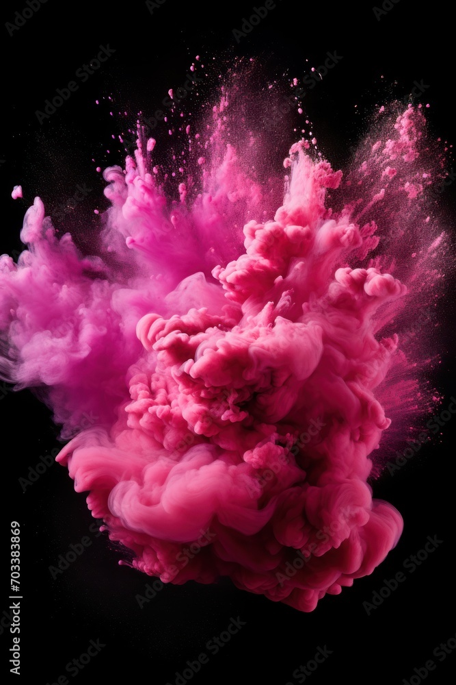 Explosion of pink colored powder on black background