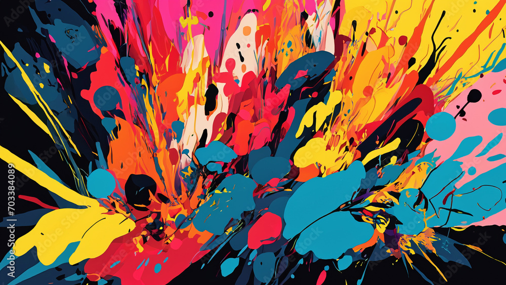 4K, wallpaper with colorful paint splatter pattern