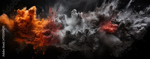 Explosion of pewter colored powder on black background