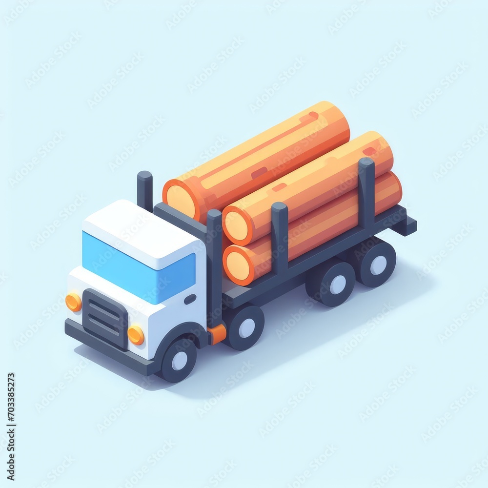 Logging truck 3D minimalist cute isometric icon on a white background Logging truck 3D minimalist cute isometric icon on a white background