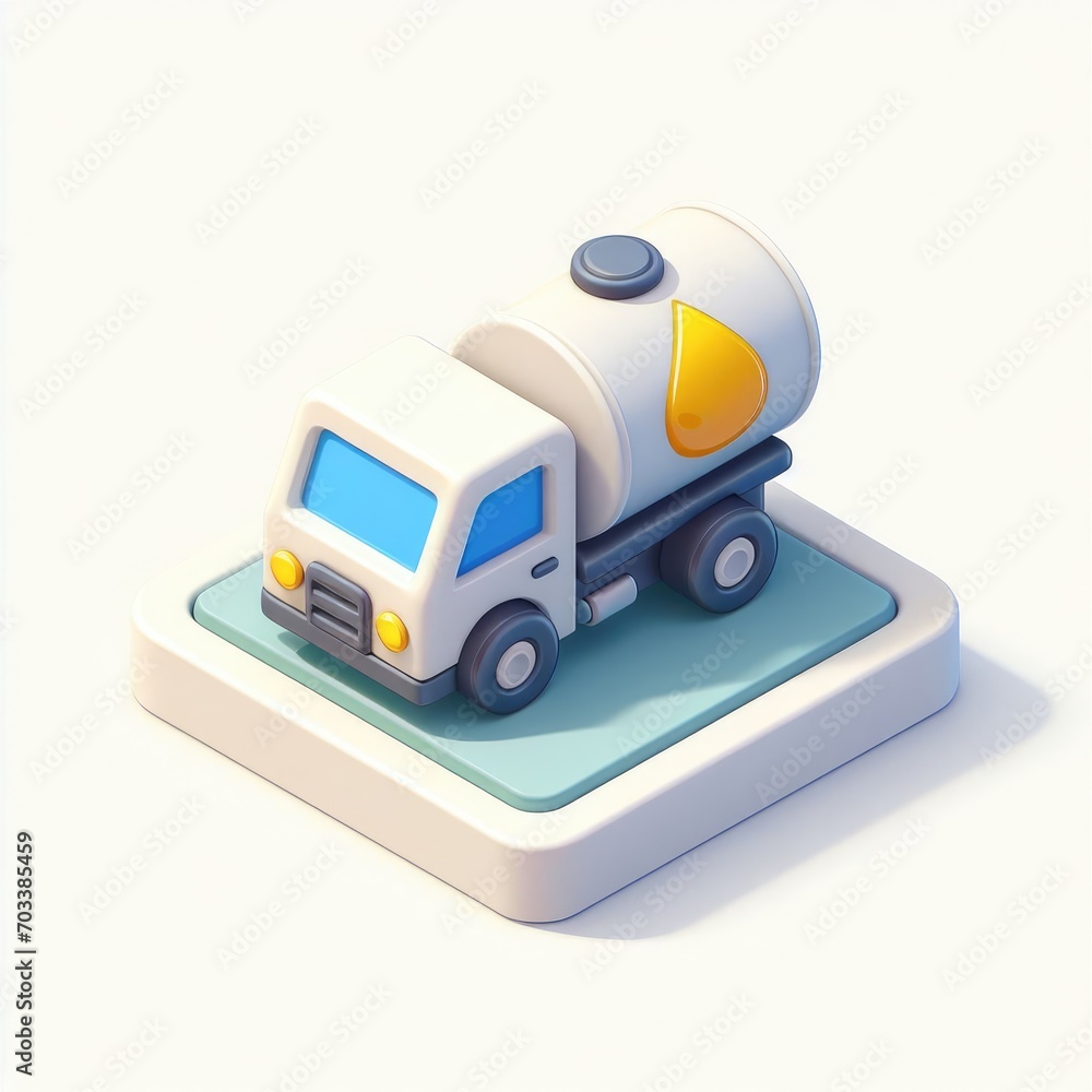 Truck with oil 3D minimalist cute isometric icon on a white background Truck with oil 3D minimalist cute isometric icon on a white background