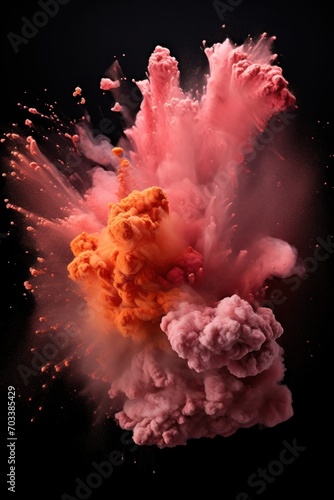 Explosion of peach colored powder on black background