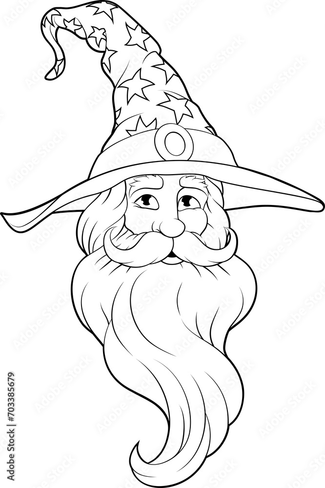 Fototapeta premium Wizard Merlin Cartoon Beard Magician Man Character