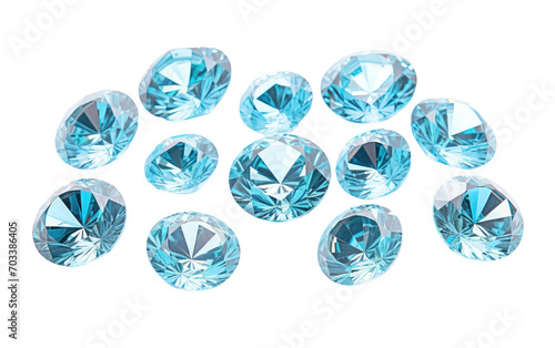 A Close-Up View of Real Small Aqua Diamonds Isolated on Transparent Background PNG.