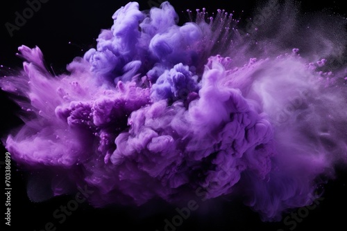 Explosion of lilac purple colored powder on black background