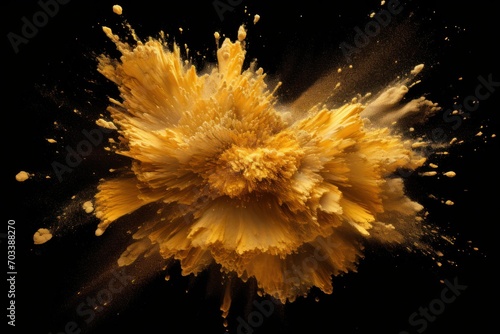 Explosion of gold colored powder on black background