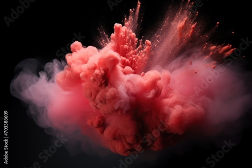 Explosion of coral pink colored powder on black background