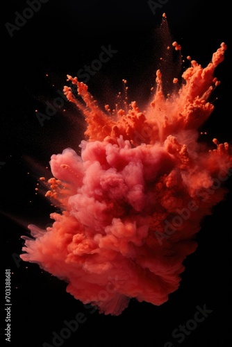 Explosion of coral colored powder on black background