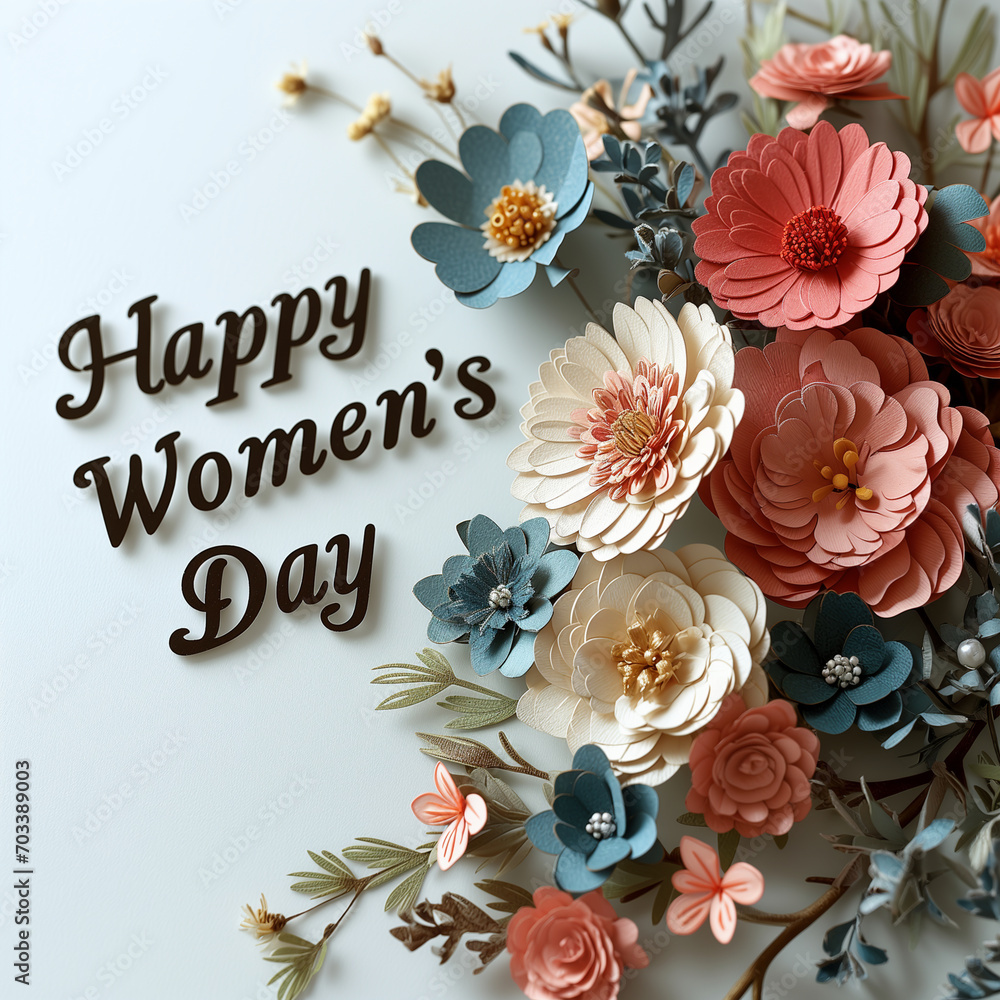 Kwiatowy Styl: Piękno Dnia Kobiet na Tle Kwiatowej Kompozycji - obrazy, fototapety, plakaty 