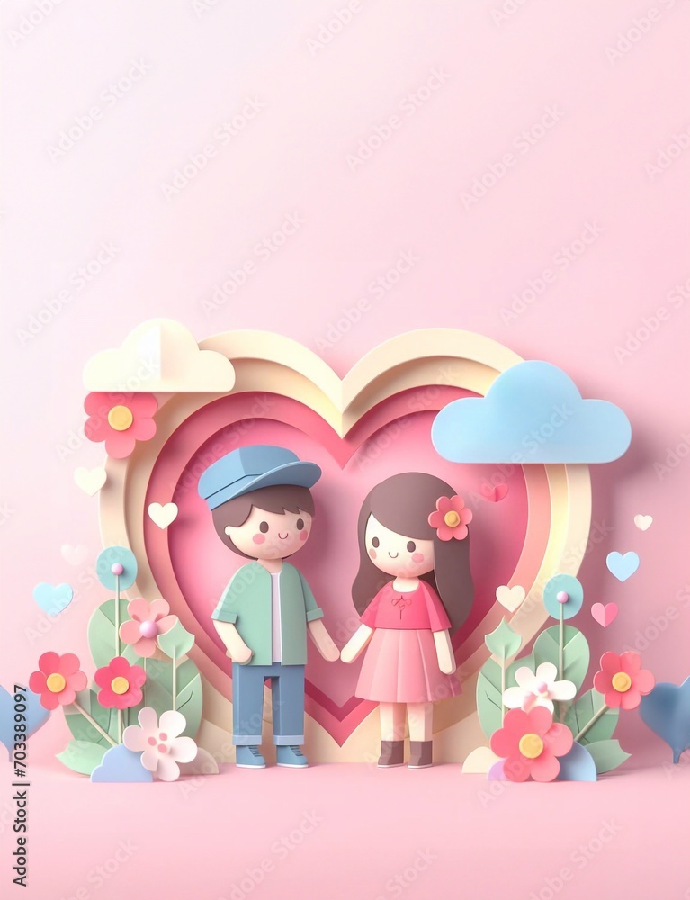 Cute couple, Valentine's Day and wedding, paper art, paper cut generative ai illustration art Cute couple, Valentine's Day and wedding, paper art, paper cut generative ai illustration art