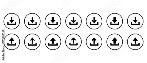 Download and upload icon set collection on circle line. Vector illustration photo