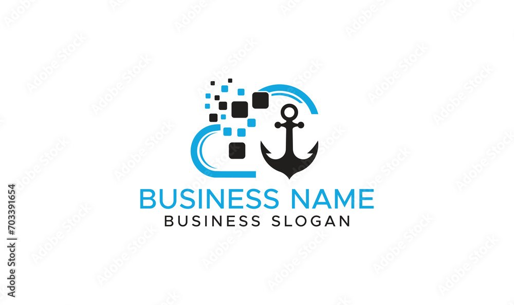 Cloud with anchor modern business company logo icon