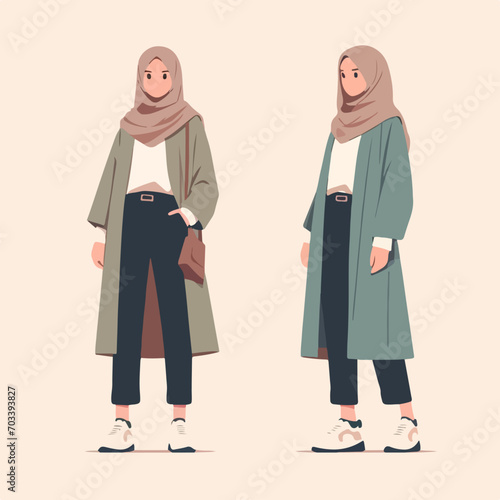 Illustration of stylish muslim female. beautiful muslim girl hijab vector illustration