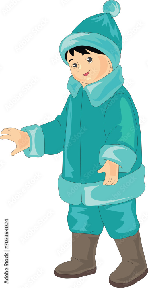 Cute boy wearing sweater, boots and woolen cap Cute boy wearing sweater, boots and woolen cap