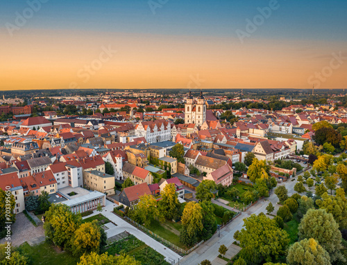 Panorama Luftbild über die Altstadt von Lutherstadt Wittenberg in Sachsen-Anhalt, Deutschland